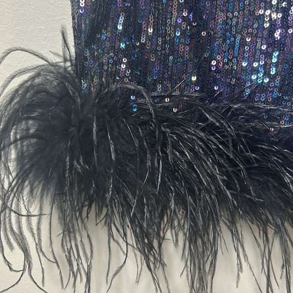 NWT Eliza J Sequin mini Dress with Feather Trim, 8 - Picture 7 of 13